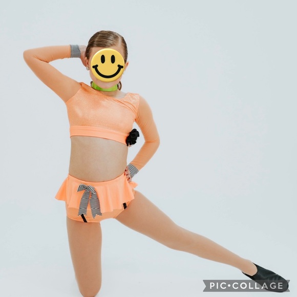 Vibrant Orange Kids Dance Costume Set